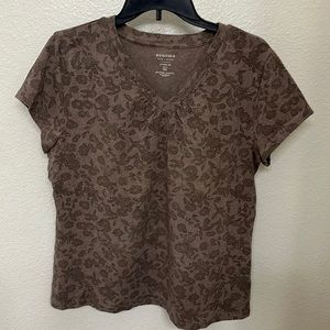 Brown floral v neck